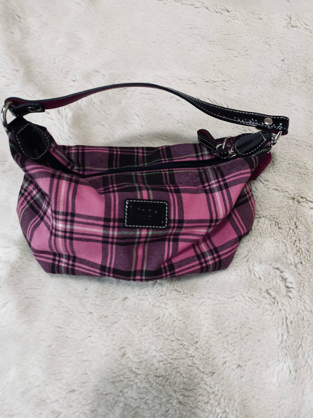 Coach Y2K pink plaid wool small  shoulder bag